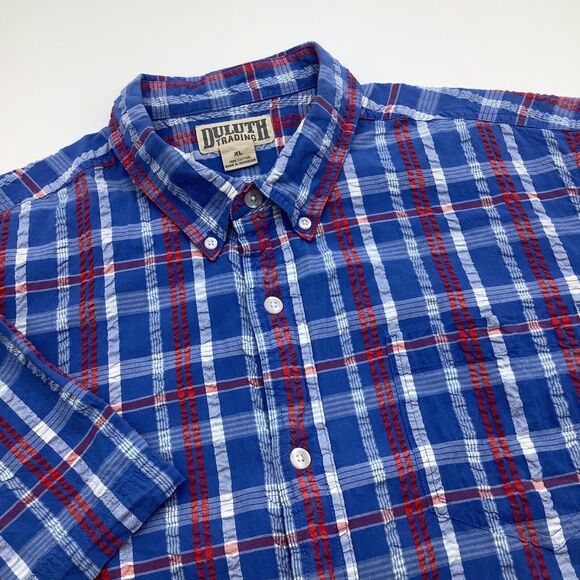 Duluth Trading Mens Short Sleeve Button Up Seersucker Shirt Size XL - Picture 1 of 5